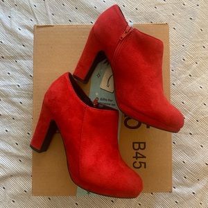7.5 Red Suede Allegra K Women's Platform Round Toe Chunky Heel Ankle Booties